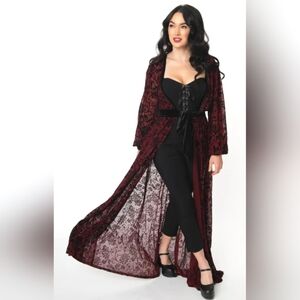 Unique Vintage velvet maroon duster cardigan